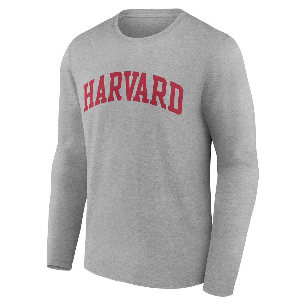 Men's Fanatics Heather Gray Harvard Crimson Basic Arch Long Sleeve T-Shirt