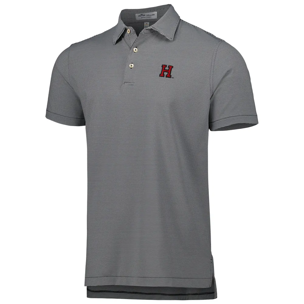 Polo homme Peter Millar noir Harvard Crimson Jubilee Performance en jersey à rayures