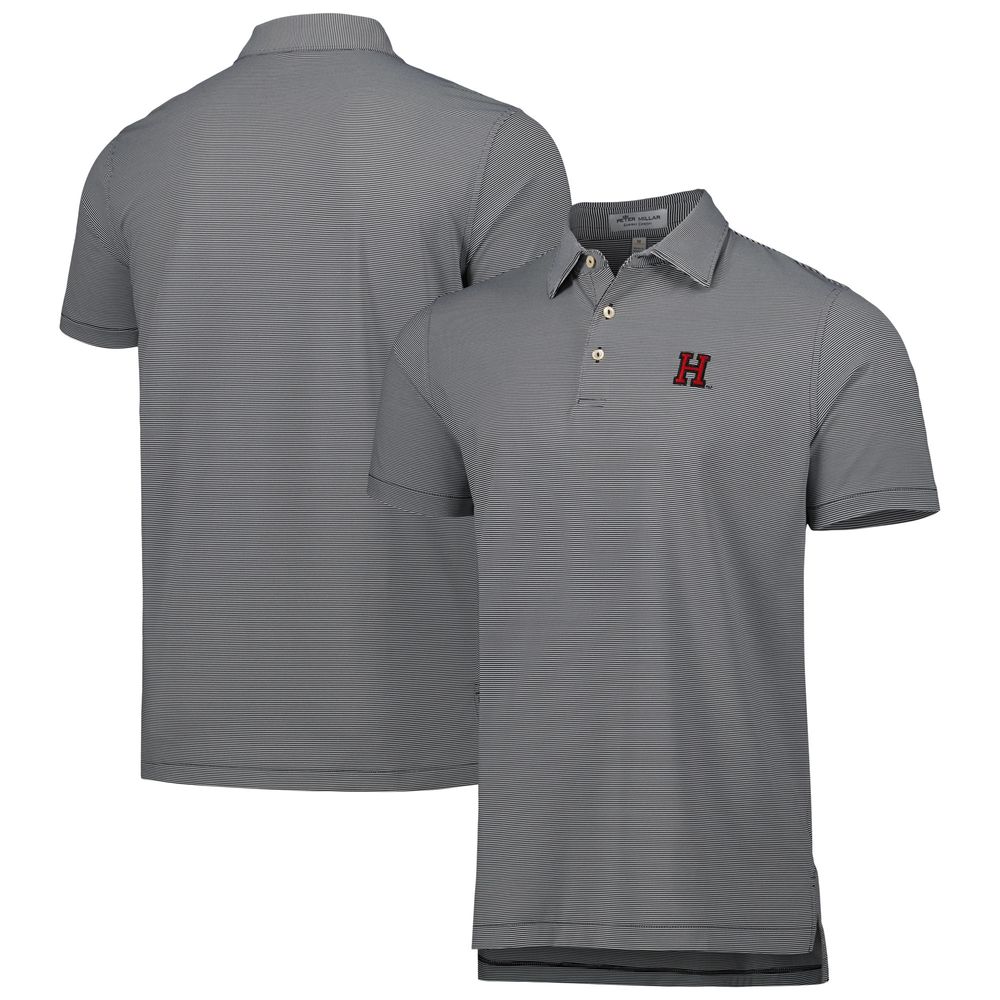 Men's Peter Millar Black Harvard Crimson Jubilee Striped Performance Jersey Polo