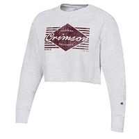 Women's Champion Heather Gray Harvard Crimson Reverse Weave Cropped Pullover Sweatshirt