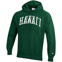 Men's Champion Green Hawaii Warriors Team Arch Reverse Weave Pullover Hoodie