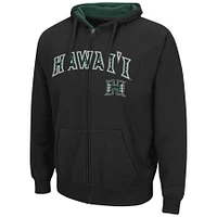 Men's Colosseum Black Hawaii Warriors Arch & Logo 3.0 Full-Zip Hoodie