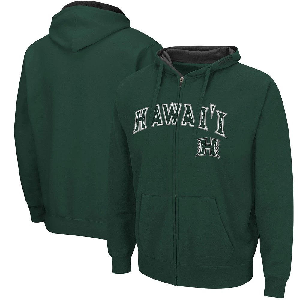 Men's Colosseum Green Hawaii Warriors Arch & Logo 3.0 Full-Zip Hoodie