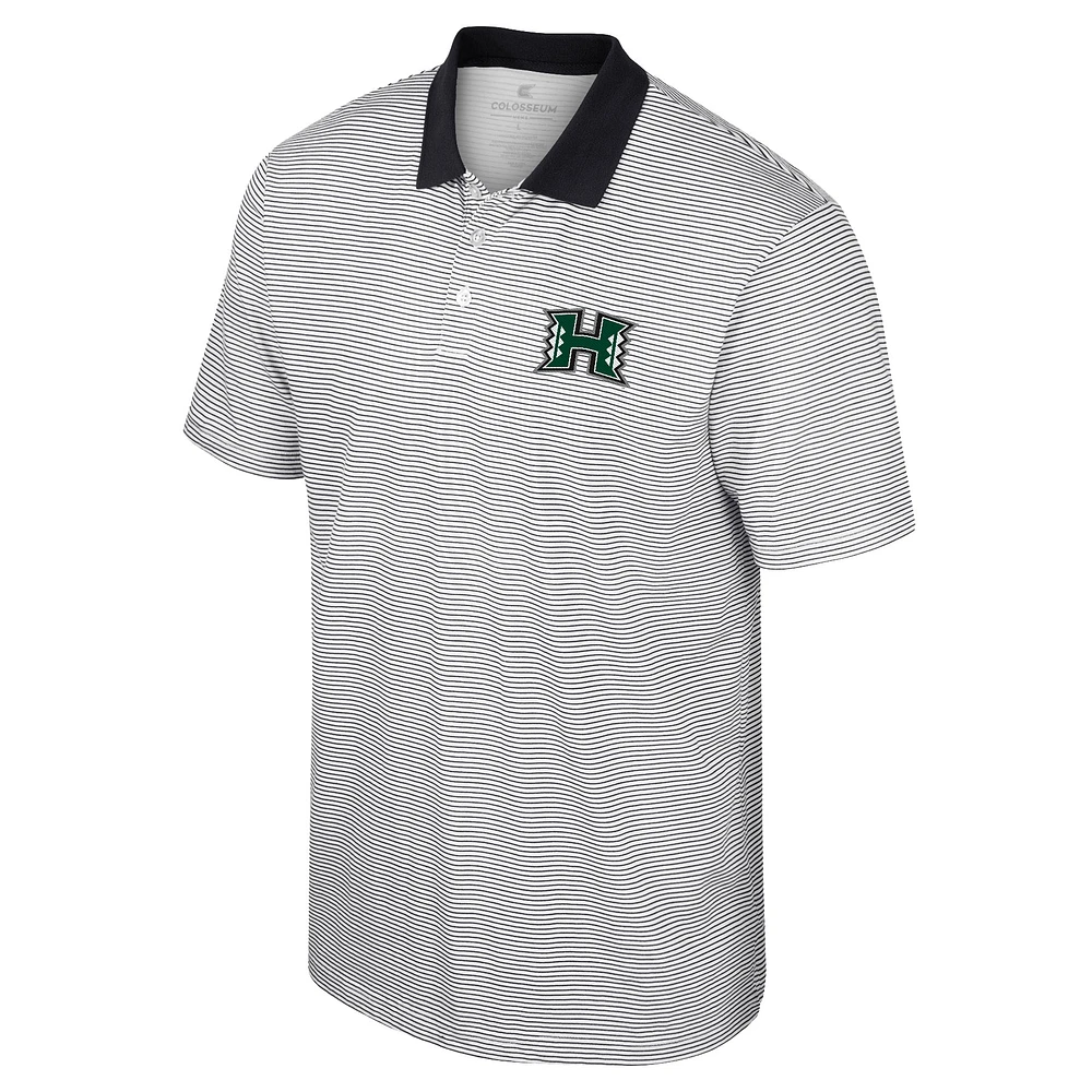 Men's Colosseum White Hawaii Athletics Print Stripe Polo