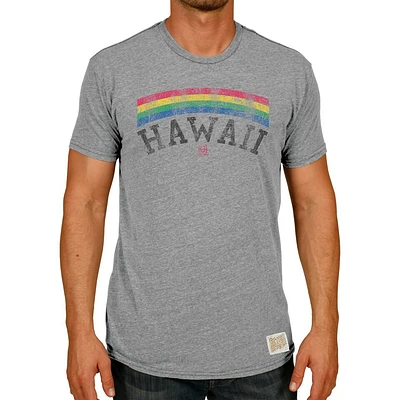 Men's Original Retro Brand Heather Gray Hawaii Warriors Vintage Rainbow Tri-Blend T-Shirt