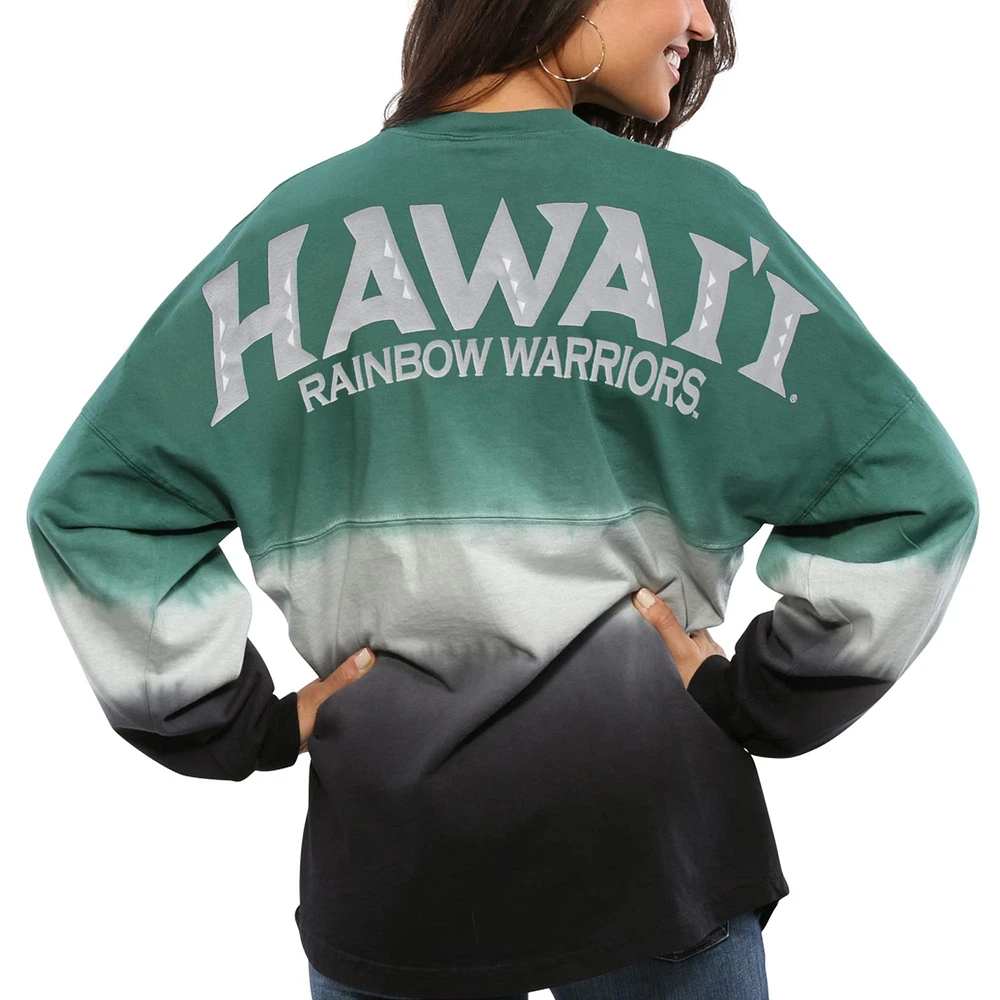 Women's Green Hawaii Warriors Ombre Long Sleeve Dip-Dyed Spirit Jersey