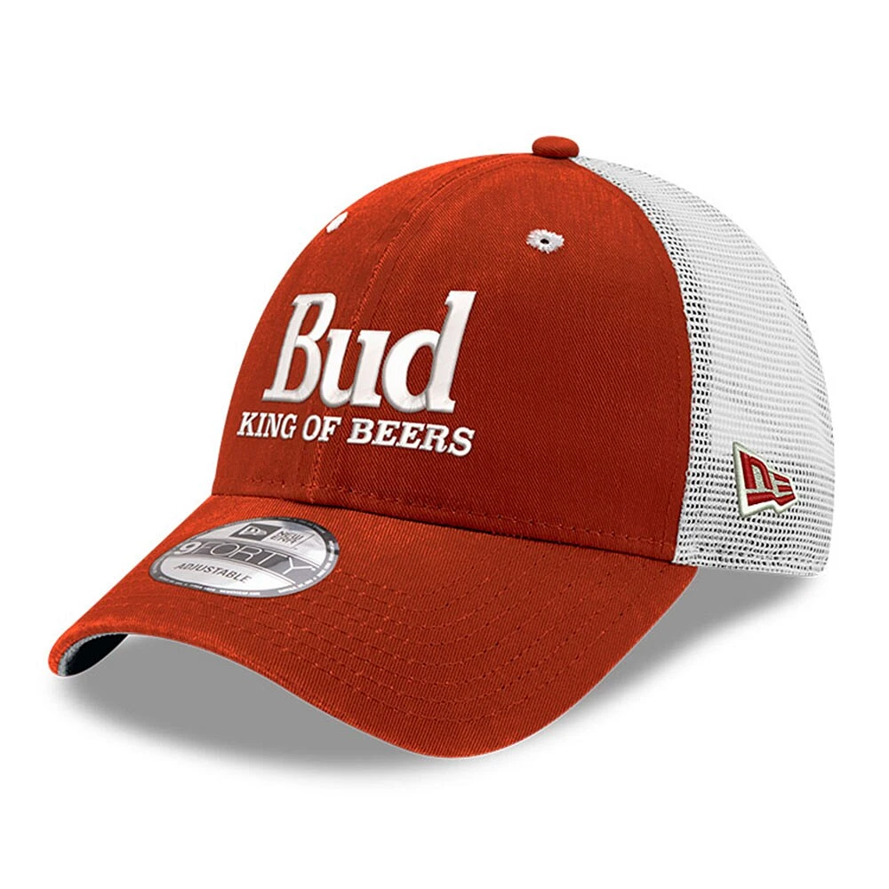 Casquette de camionneur réglable 9FORTY Scarlet Ken Schrader Bud King of Beers New Era pour hommes