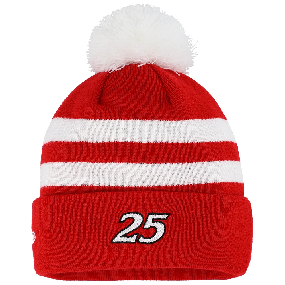 Men's New Era Scarlet Ken Schrader Bud King of Beers Cuffed Knit Hat with Pom