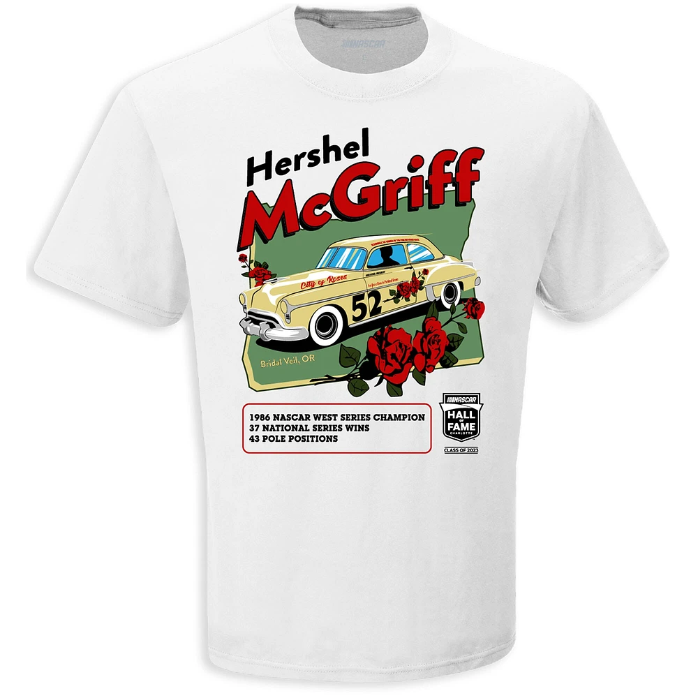 T-shirt Hershel McGriff NASCAR Hall of Fame Class 2023 intronisé avec drapeau à damier pour homme