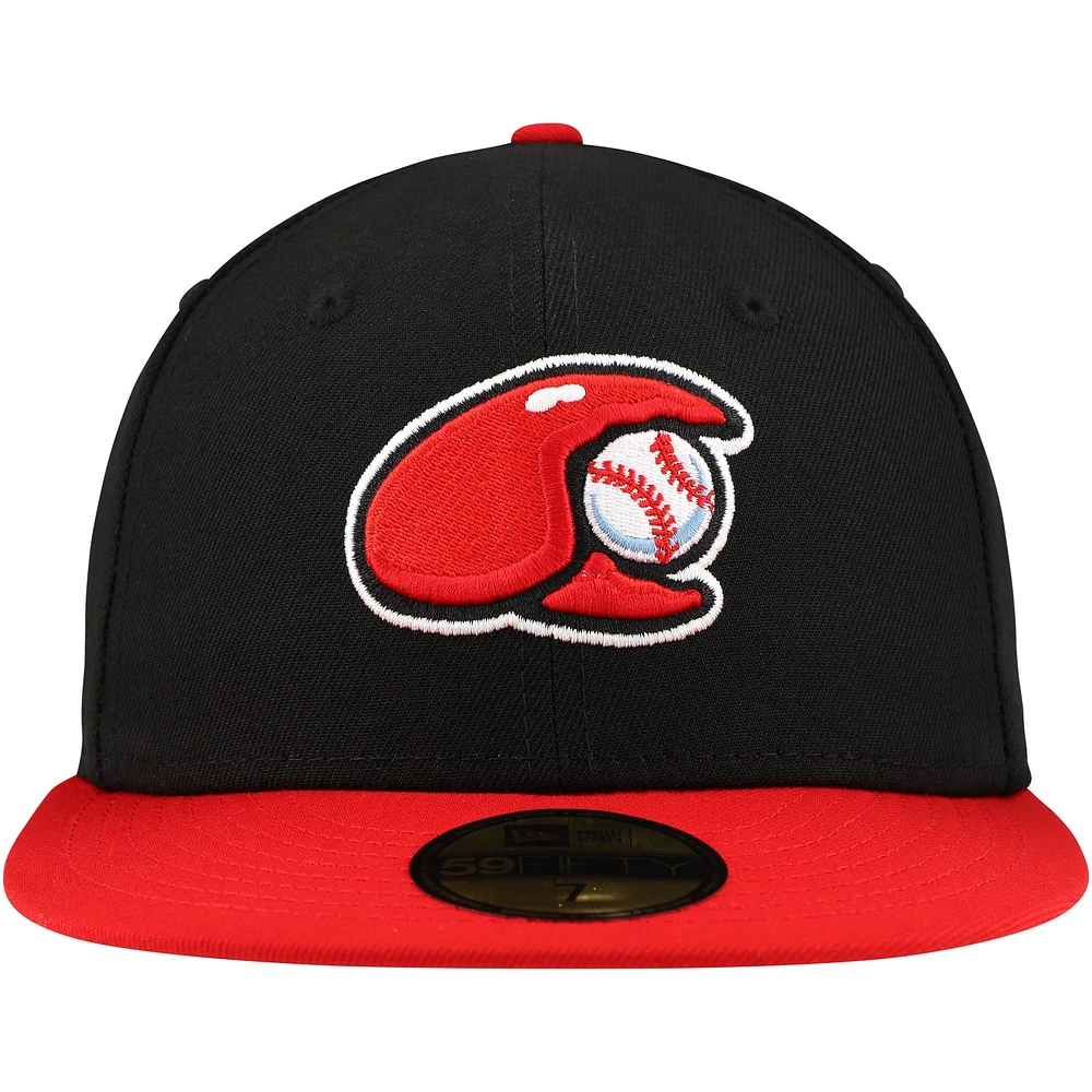 Men's New Era Black Hickory Crawdads Authentic Collection 59FIFTY Fitted Hat