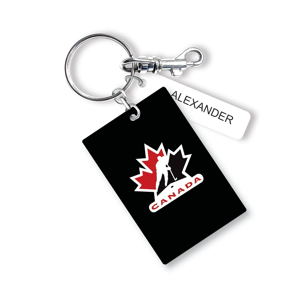 Étiquette de sac rectangulaire en cuir noire Hockey Canada