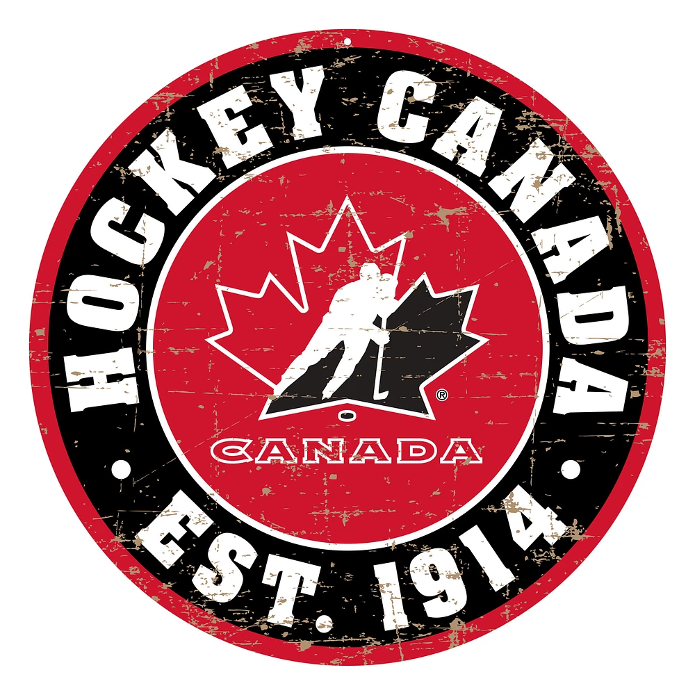 Hockey Canada - Enseigne murale ronde en PVC avec logo vieilli de 22 po