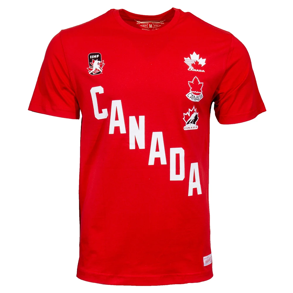 Men's Mitchell & Ness Red Hockey Canada IIHF World Junior Championship Diagonal T-Shirt