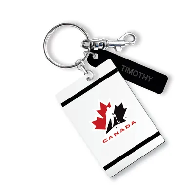 Étiquette de sac rectangulaire en cuir blanche Hockey Canada