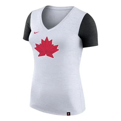 T-shirt à col en V Nike pour femmes coton flammé blanc/noir de Hockey Canada