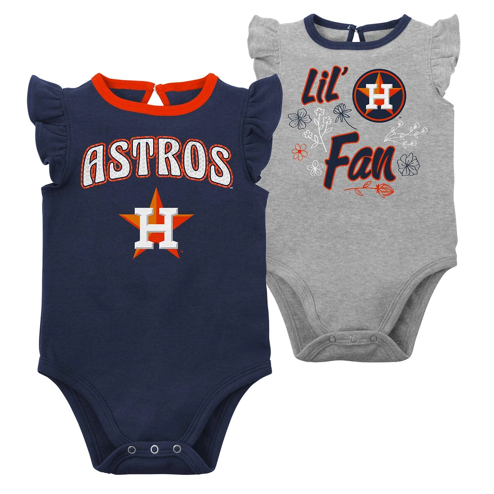 Lot de deux bodys pour nouveau-nés et bébés bleu marine/gris chiné Houston Astros Little Fan