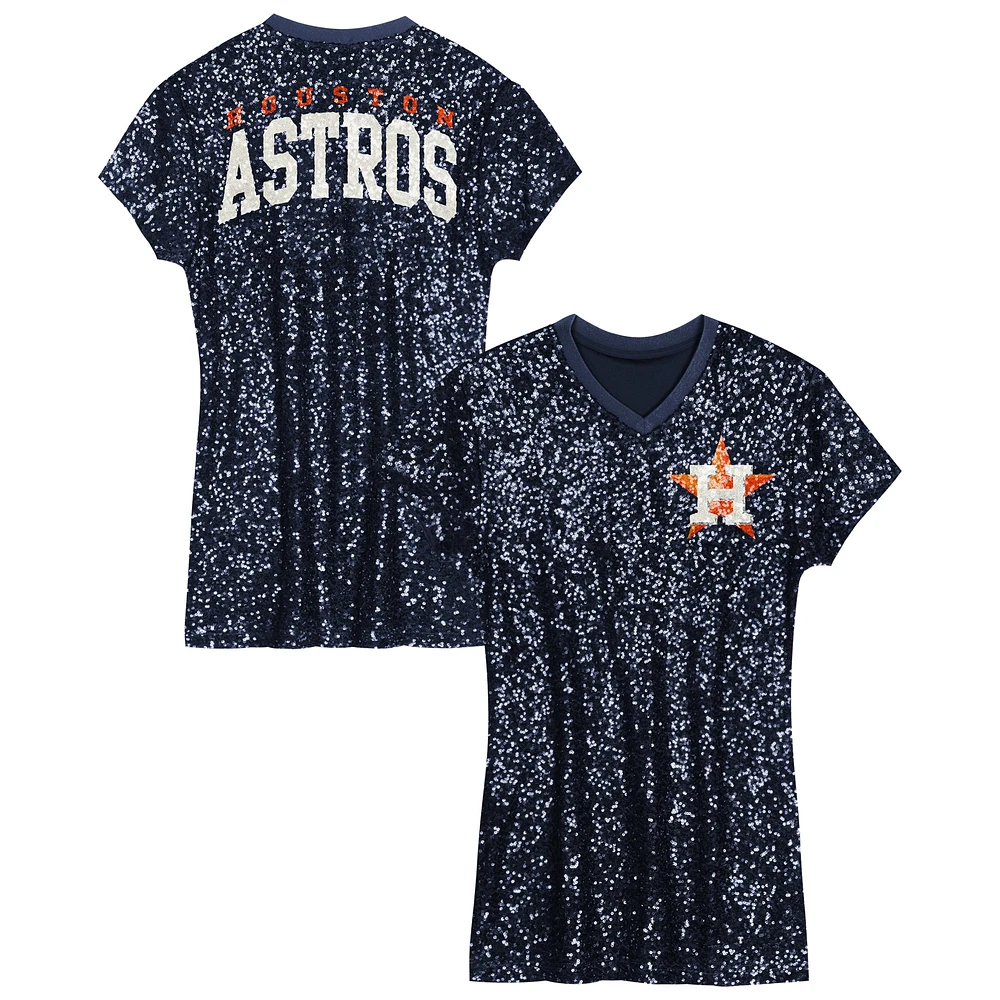 Robe à paillettes et col en V pour filles d'âge préscolaire, bleu marine, Houston Astros