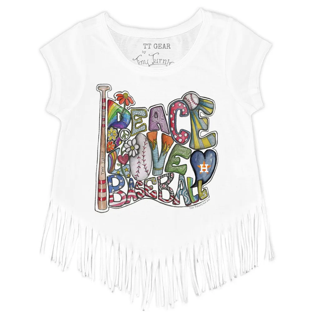 Lids Houston Astros Tiny Turnip Girls Toddler Peace Love Baseball Fringe  T-Shirt - White