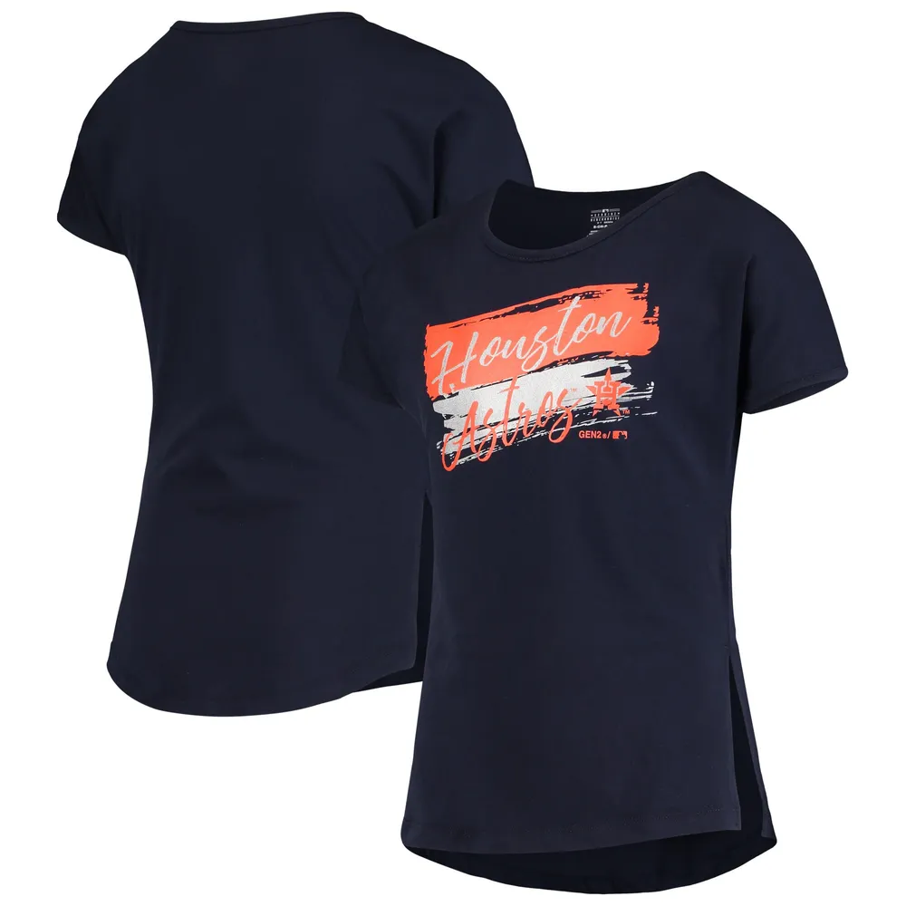 New Era Houston Astros Youth Girls Flip Sequin T-Shirt - Navy