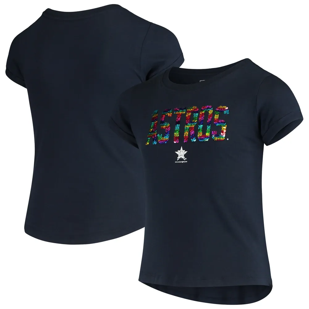 Girls Youth Houston Astros New Era Navy Flip Sequin T-Shirt