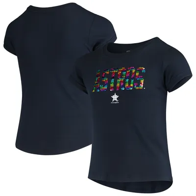 Houston Astros New Era Girls Youth Flip Sequin Team V-Neck T-Shirt - Navy