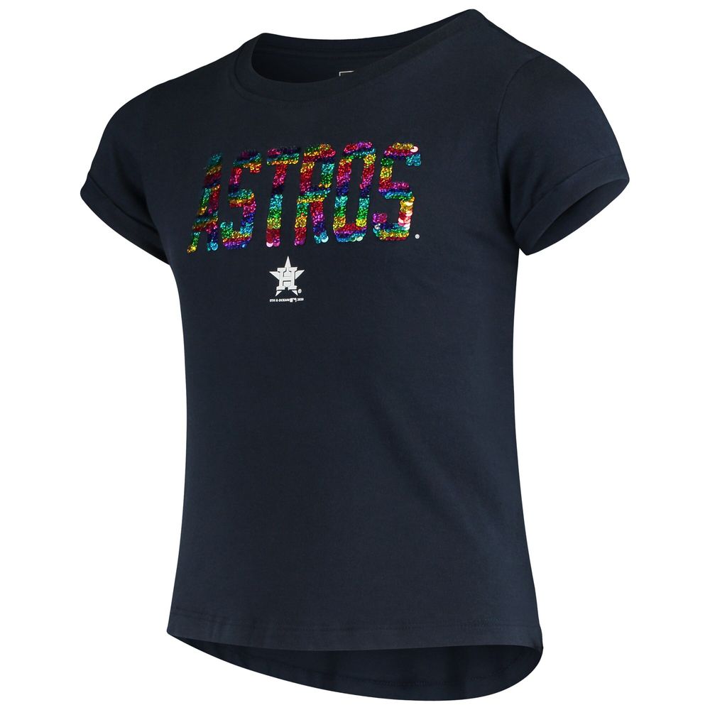 Girls Youth New Era Navy Houston Astros Flip Sequin T-Shirt