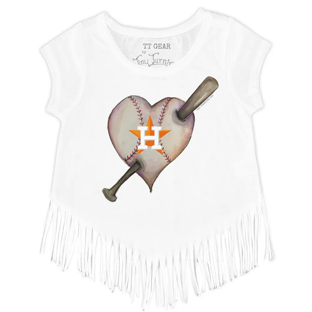Lids Houston Astros Tiny Turnip Girls Youth Heart Bat Fringe T-Shirt -  White
