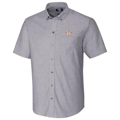 Houston Astros Cutter & Buck Short Sleeve Stretch Oxford Button-Down Shirt - Charcoal