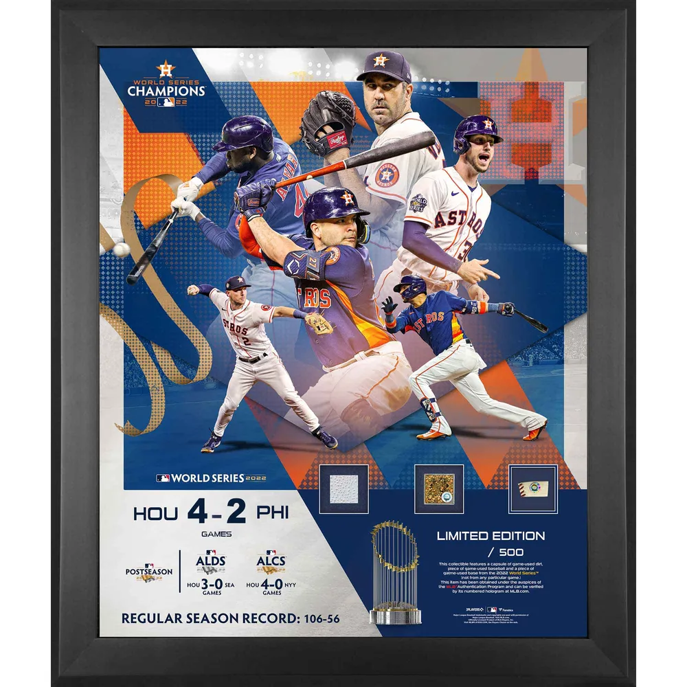 Lids Houston Astros Fanatics Authentic Framed 2022 World Series Champions  20 x 24 Collage with Pieces of Game-Used Dirt, Baseball and Base from the  World Series - Limited Edition of 500