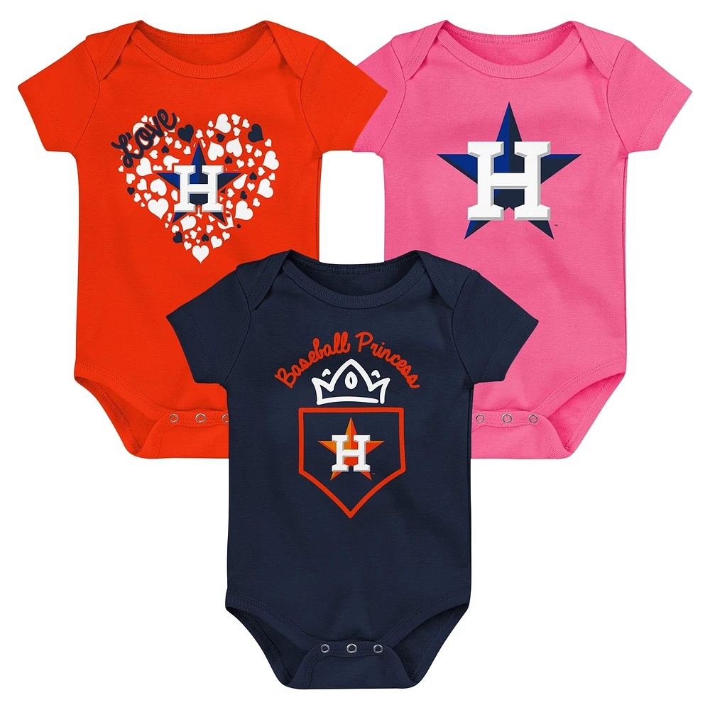 Ensemble de trois bodys Home Run Fanatics pour bébé bleu marine/orange/rose Houston Astros