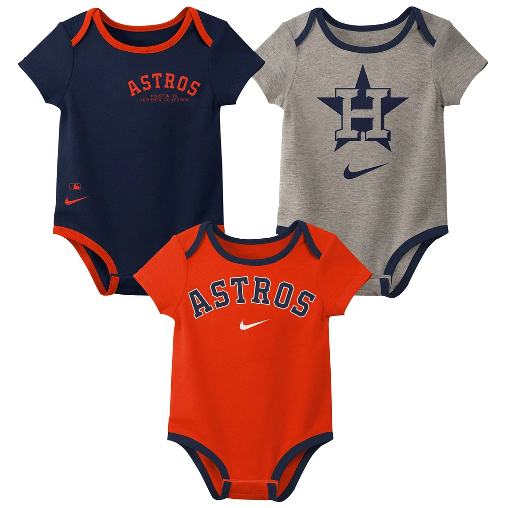 Infant Nike Houston Astros Authentic Collection Three-Pack Bodysuit Set