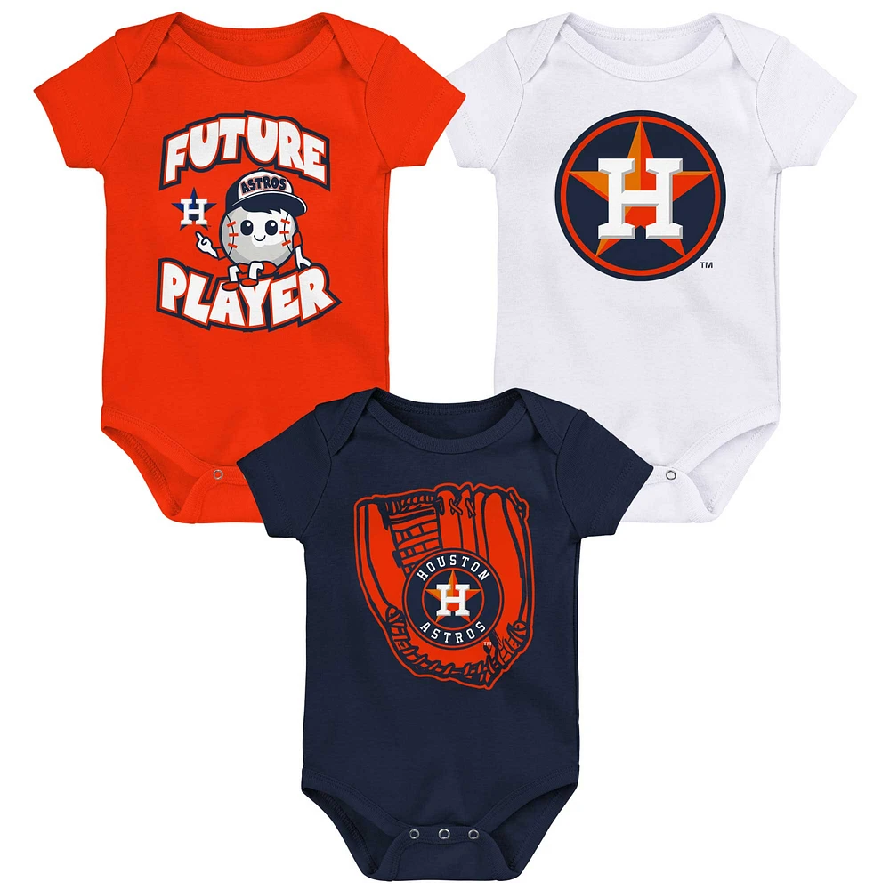 Lot de trois bodys pour bébé orange/bleu marine/blanc Houston Astros Minor League Player