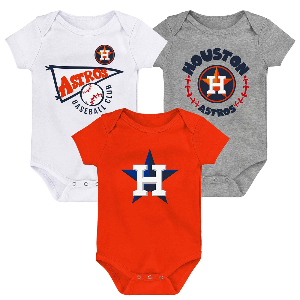 Lot de 3 bodys orange/blanc/gris chiné Houston Astros Biggest Little Fan pour bébé