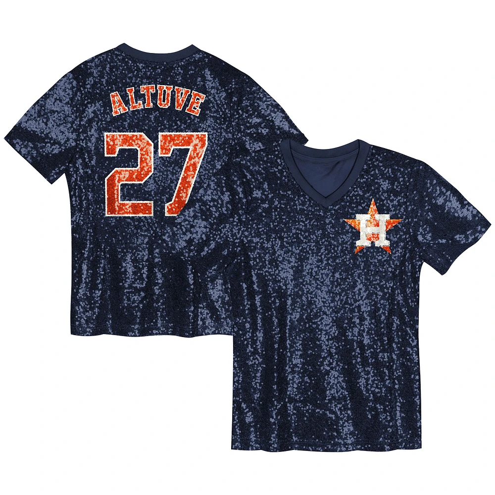 Haut à col en V sequins bleu marine avec nom et numéro des Astros de Houston pour juniors Jose Altuve