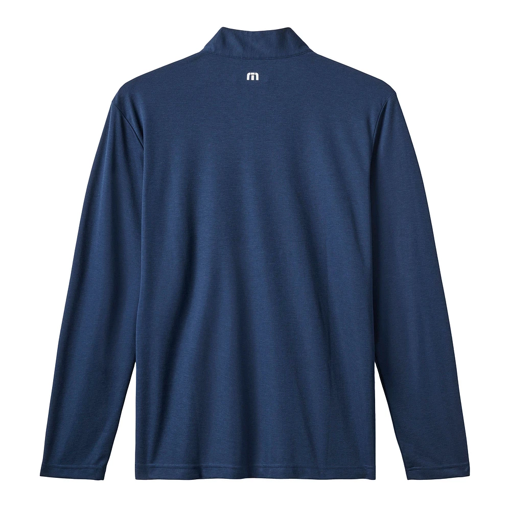 Men's TravisMathew  Navy Houston Astros Time to Tailgate Tri-Blend Quarter-Zip Pullover