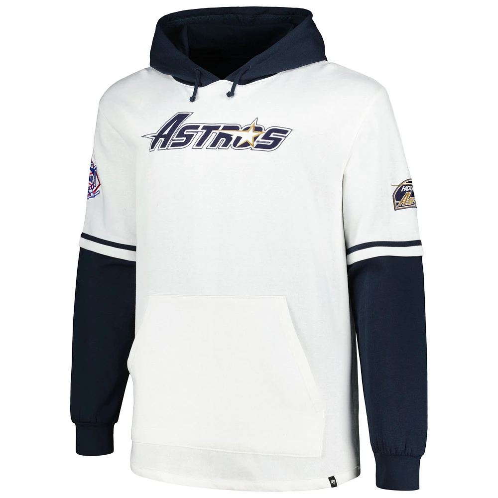 Men's '47 White/Navy Houston Astros Big & Tall Trifecta Shortstop Pullover Hoodie