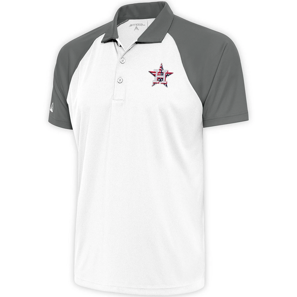 Polo Patriotic Nova pour homme Antigua blanc/acier des Houston Astros