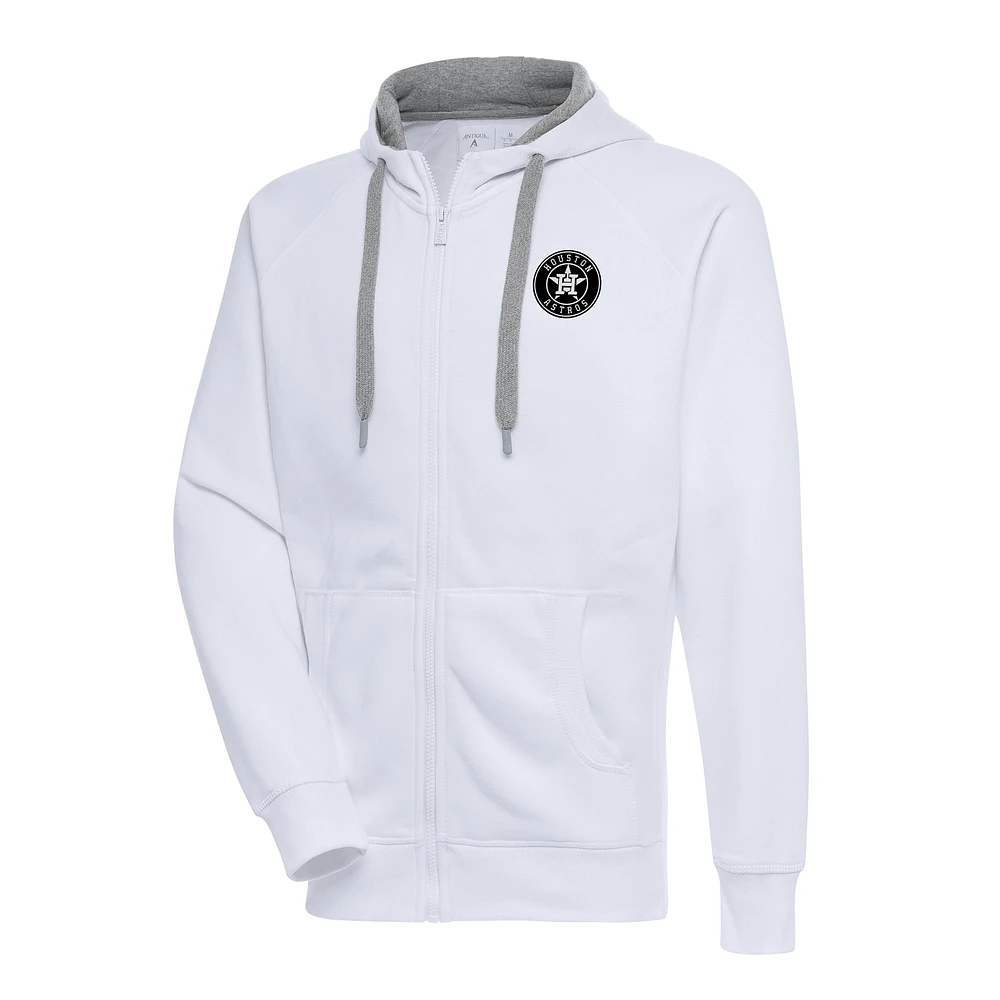 Sweat à capuche entièrement zippé métallique Houston Astros Antigua White pour homme