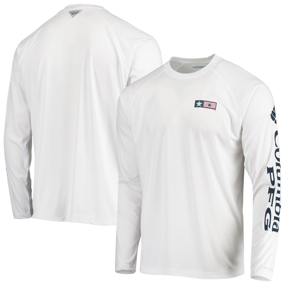 Columbia Men's Columbia White Houston Astros Americana Terminal Tackle  Omni-Shade Raglan Long Sleeve T-Shirt