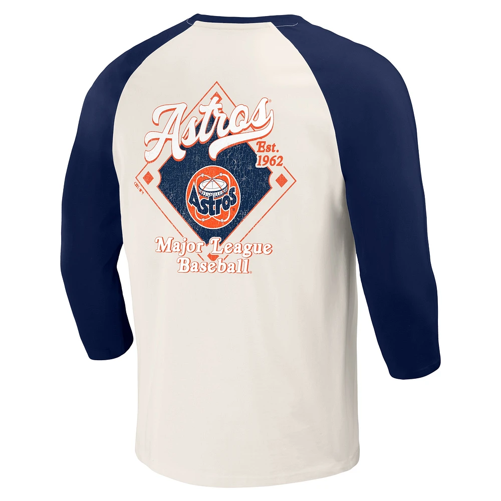 Men's Darius Rucker Collection by Fanatics Navy/White Houston Astros Cooperstown Raglan 3/4-Sleeve T-Shirt