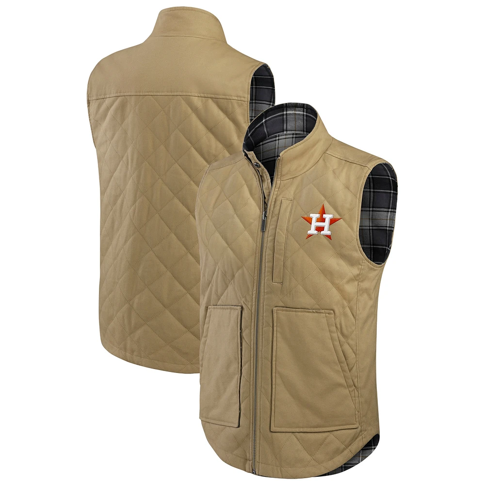 Gilet réversible en toile et à carreaux pour homme de la collection Darius Rucker Fanatics, couleur tan/anthracite, des Houston Astros, avec fermeture éclair intégrale