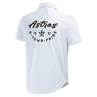 Men's Darius Rucker Collection by Fanatics White Houston Astros Pin Stripe Short Sleeve Button-Up Shirt