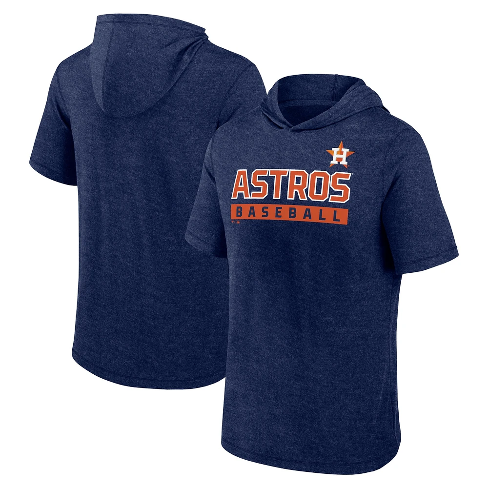 Men's Fanatics Heather Navy Houston Astros Push Short Sleeve Pullover Hoodie