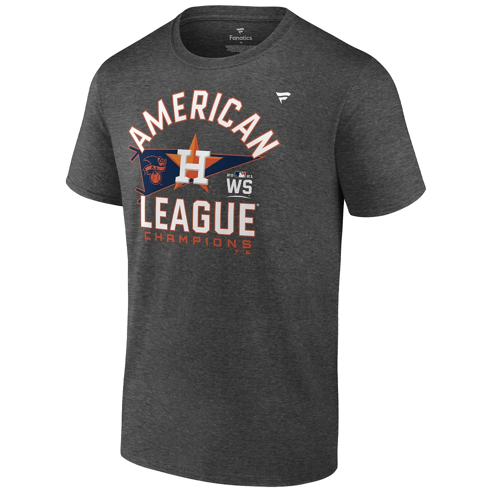 T-shirt des vestiaires champions de la Ligue américaine 2021 Fanatics Heathered Charcoal Astros Houston pour hommes