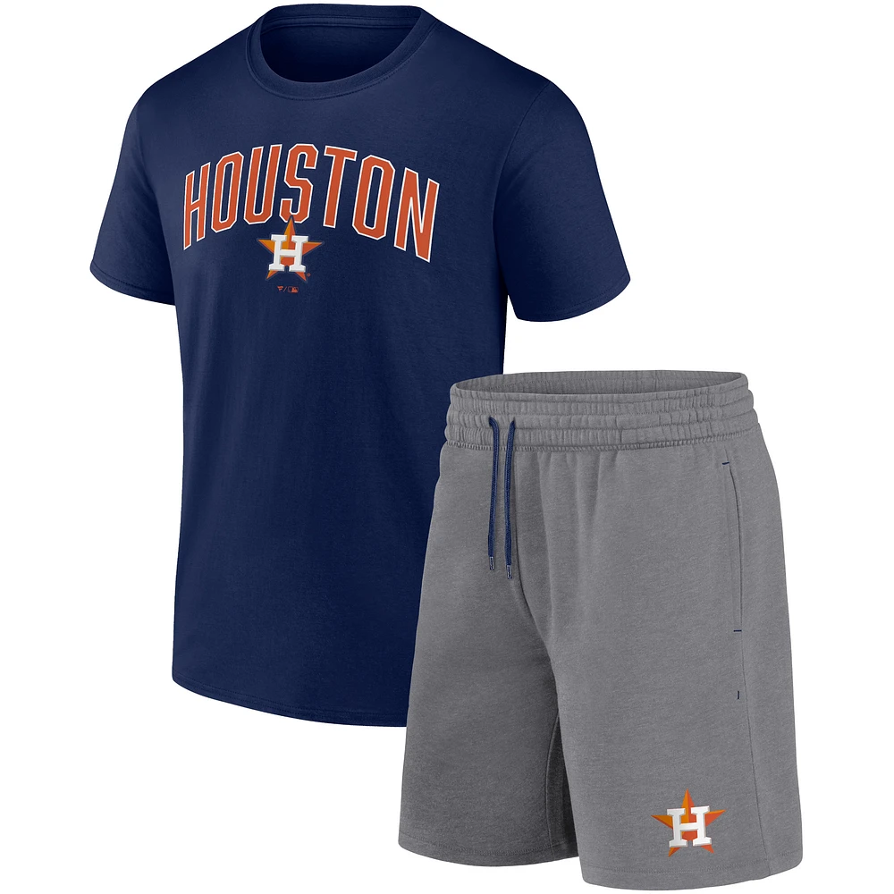 Ensemble combiné t-shirt et short Fanatics pour hommes bleu marine/gris chiné Houston Astros Arch