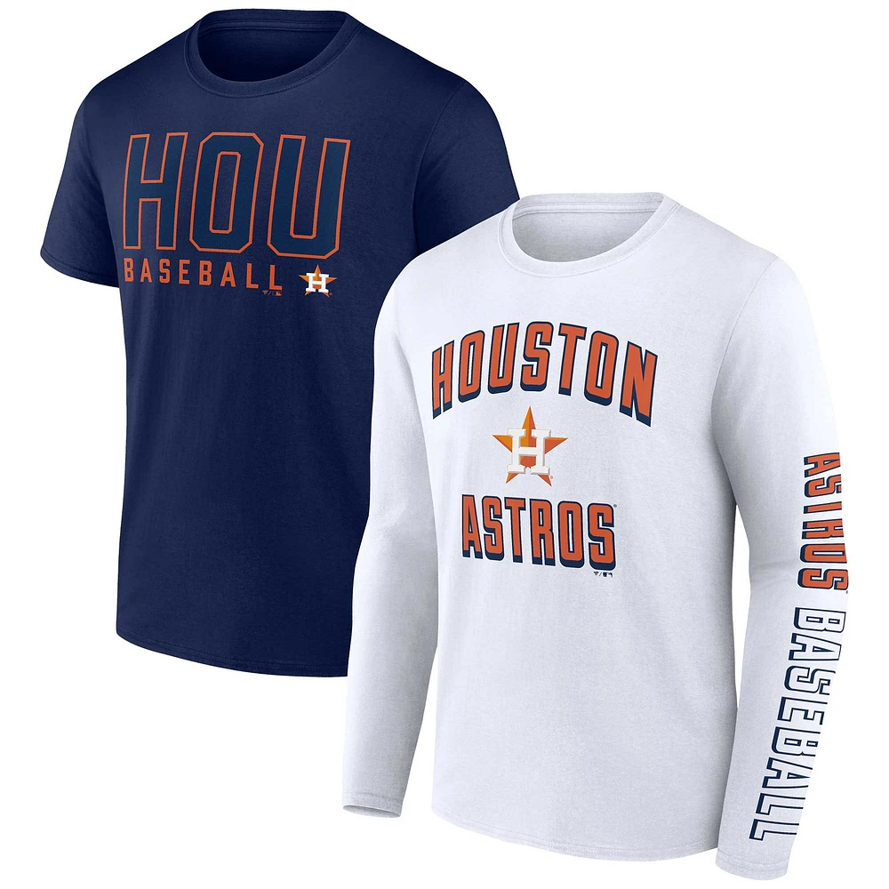 Ensemble de deux t-shirts combo fanatiques pour hommes bleu marine/blanc Houston Astros