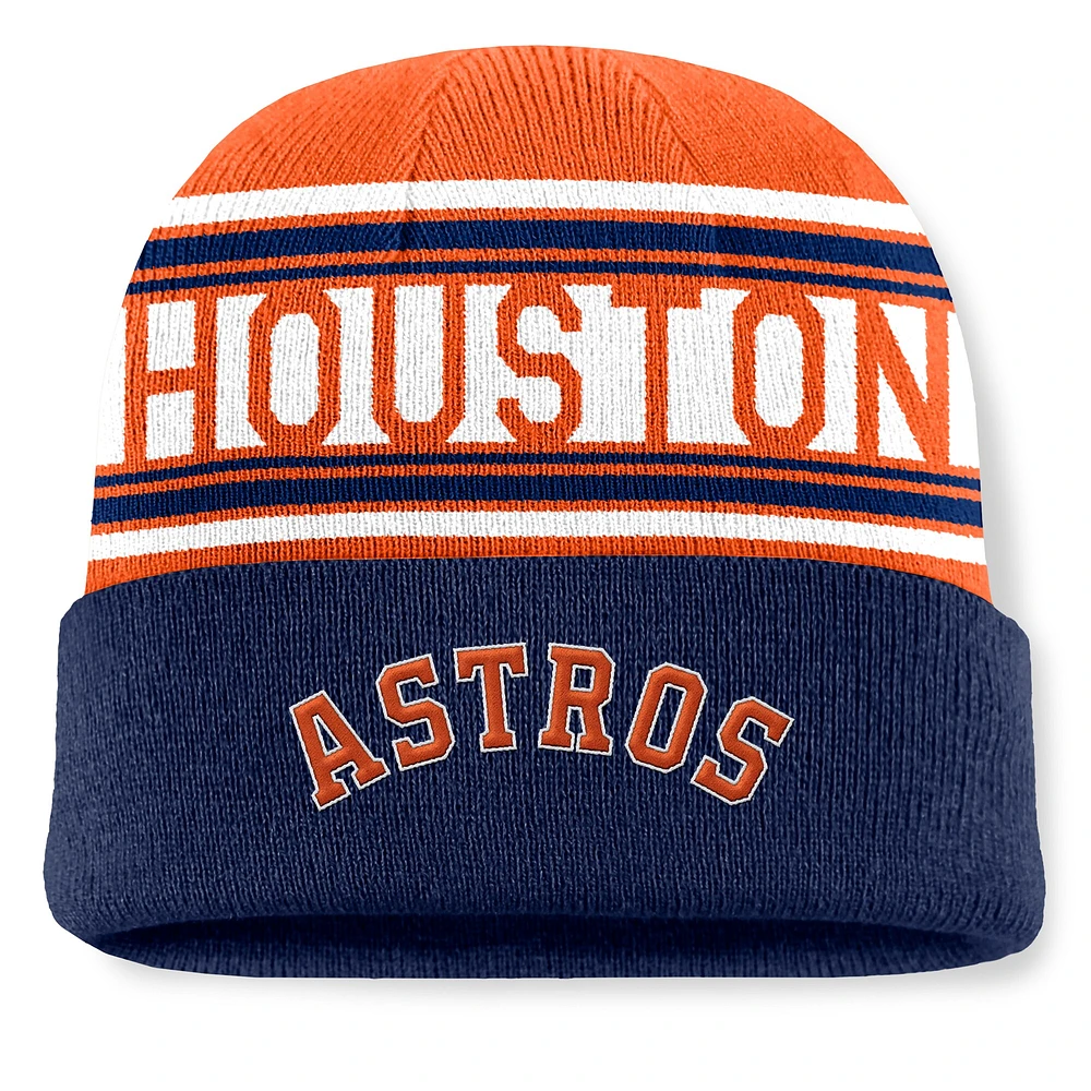 Bonnet en tricot à revers à rayures fondamentales pour hommes des Astros de Houston de la marque Fanatics bleu marine