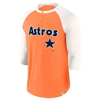 T-shirt Henley à manches 3/4 Fanatics orange/crème pour hommes Houston Astros Historical Win