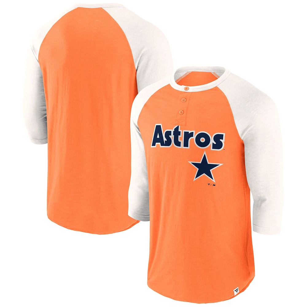 T-shirt Henley à manches 3/4 Fanatics orange/crème pour hommes Houston Astros Historical Win