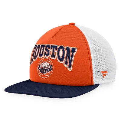 Casquette Snapback de camionneur en mousse sur le devant en mousse Fanatics orange/marine Houston Astros Heritage pour hommes